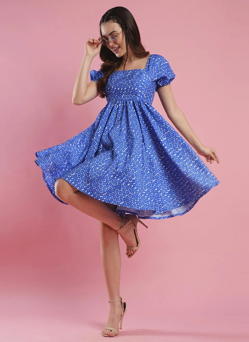 globus Globus Women Floral Printed Puff Sleeve Fit & Flare Dress